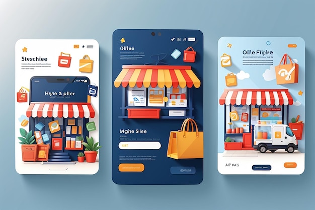 Modèles d'application mobile de bannière d'achat en ligne concept design plat