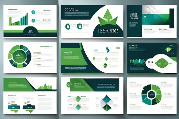 Photo modèles de diapositives de présentation de résumés bleus et verts modèle d'éléments infographiques pour la brochure du rapport annuel sur le web