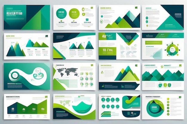 Modèles de diapositives de présentation de résumés bleus et verts Modèle d'éléments infographiques pour la brochure du rapport annuel sur le Web