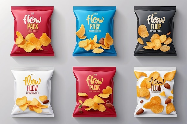 Modèles d'emballage pour la collection de flowpacks pour les frites de pomme de terre