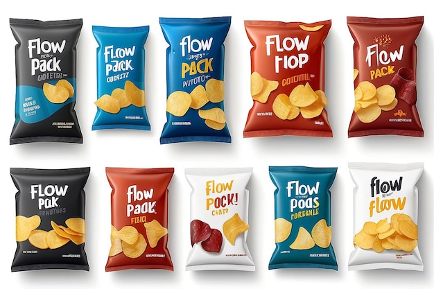 Modèles d'emballage pour la collection de flowpacks pour les frites de pomme de terre