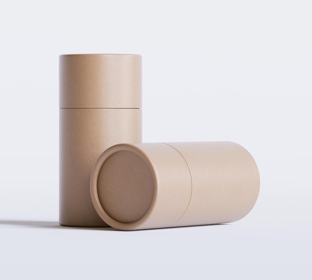 Modèles d'emballages en tubes de papier bruns isolés sur fond blanc Carton artisanal blanc circulaire réaliste