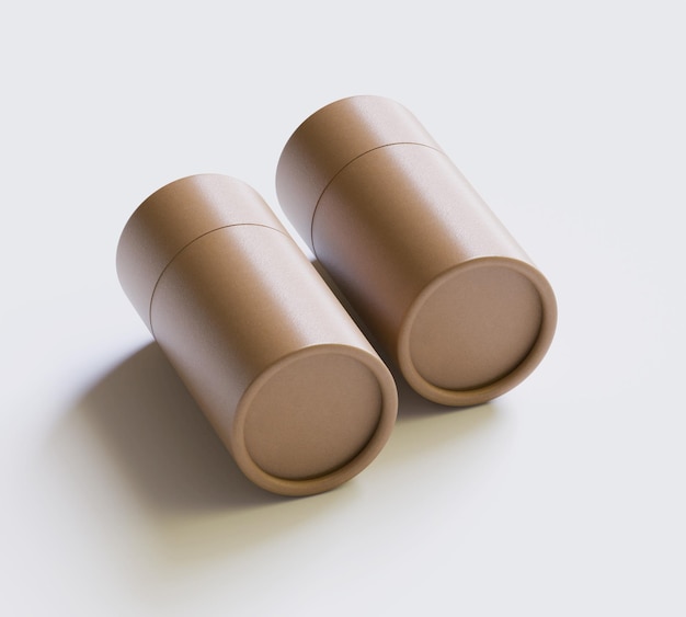 Modèles d'emballages en tubes de papier bruns isolés sur fond blanc Carton artisanal blanc circulaire réaliste