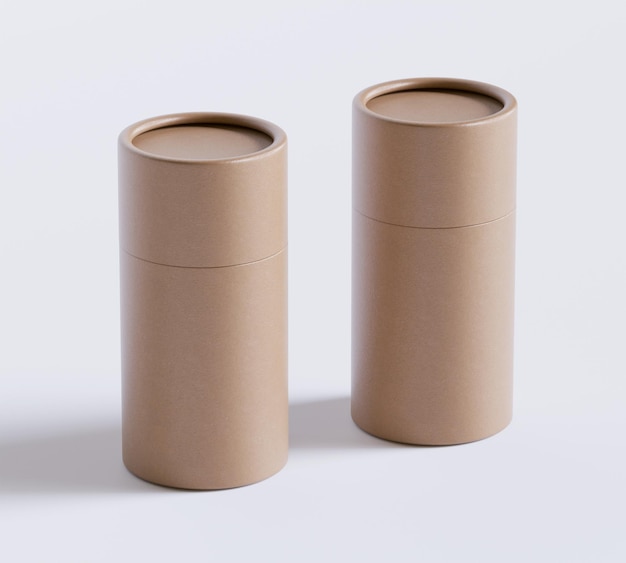 Modèles d'emballages en tubes de papier bruns isolés sur fond blanc Carton artisanal blanc circulaire réaliste