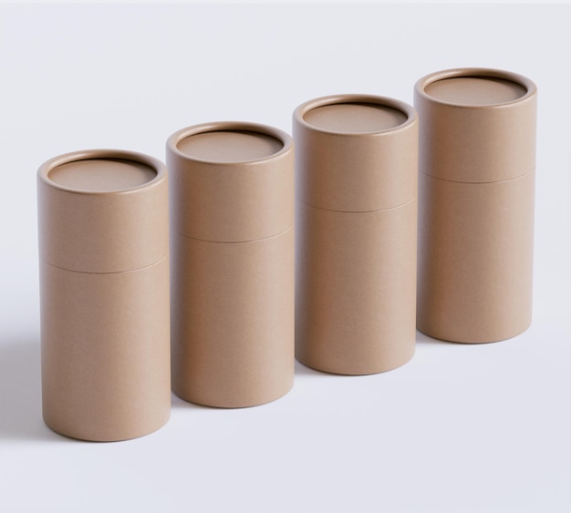 Modèles d'emballages en tubes de papier bruns isolés sur fond blanc Carton artisanal blanc circulaire réaliste