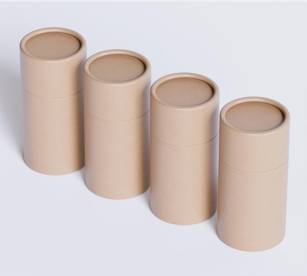 Modèles d'emballages en tubes de papier bruns isolés sur fond blanc Carton artisanal blanc circulaire réaliste