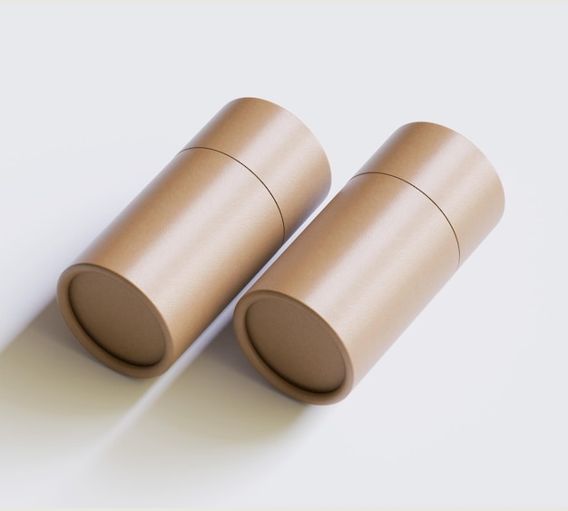 Modèles d'emballages en tubes de papier bruns isolés sur fond blanc Carton artisanal blanc circulaire réaliste