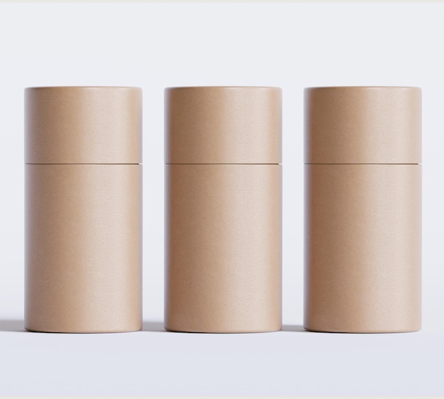 Modèles d'emballages en tubes de papier bruns isolés sur fond blanc Carton artisanal blanc circulaire réaliste