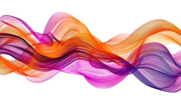 Des modèles d'ondes de spectre orange et violet vibrants avec une sensation futuriste isolés sur un fond blanc solide
