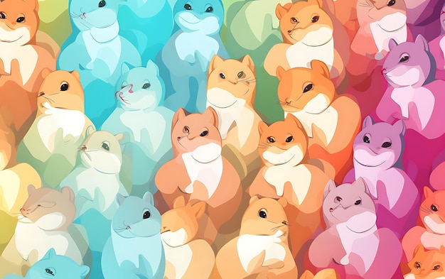 Modèles répétés d'écureuil mignon japonais style art anime avec des couleurs pastel