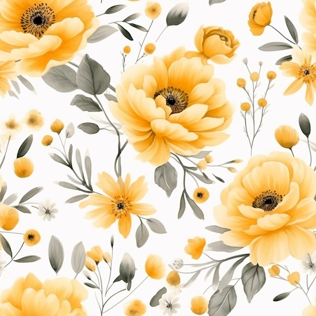 Modèles sans couture aquarelle de fleurs jaunes de printemps