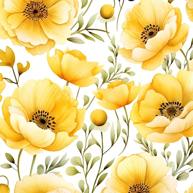 Modèles sans couture aquarelle fleurs jaunes