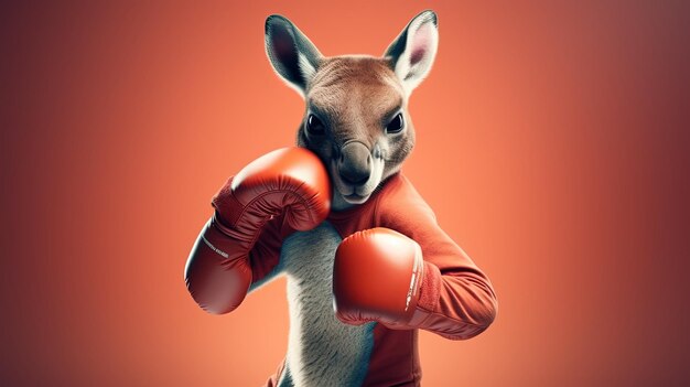 Photo modélisation 3d de style pixar d'un kangourou avec des gants de boxe sur un fond propre