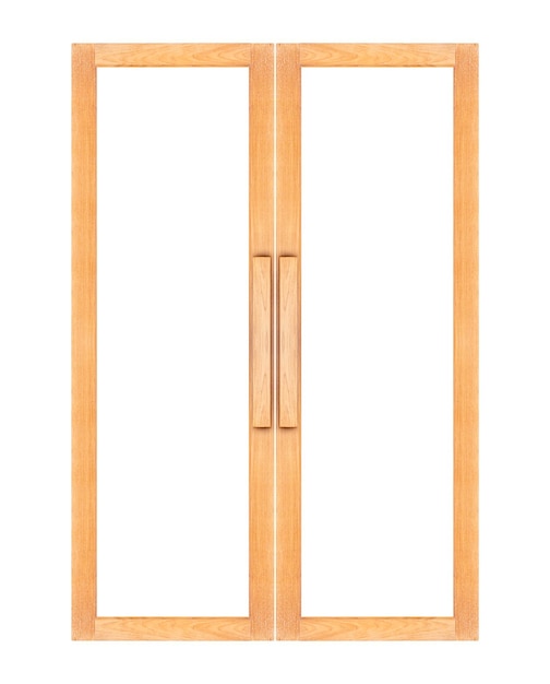 Photo modélisation d'une porte ou d'un cadre de fenêtre en bois brun isolé sur fond blanc avec un chemin de coupe