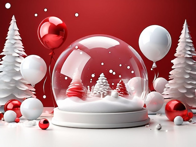 Moderne affichage de boules de neige blanches et rouges de Noël et ballons avec chapeau de Père Noël espace vide N