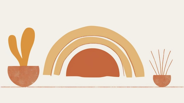 Modernes artistiques imprimables couleurs de terre cuite orange brûlé arc-en-ciel du soleil et pots d'argile impressions géométriques abstraites pour intérieurs esthétiques boho