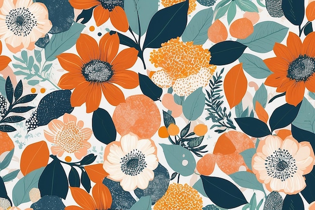 Modernes motifs exotiques de collage à points de polka floral orange pour tissu en papier et décoration intérieure