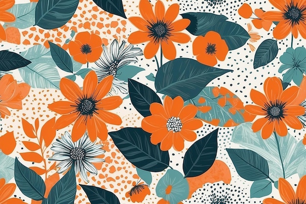 Modernes motifs exotiques de collage à points de polka floral orange pour tissu en papier et décoration intérieure