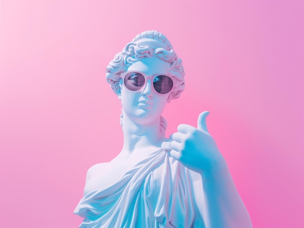 Moderniste sur une statue de gypse classique avec des lunettes de soleil IA générative