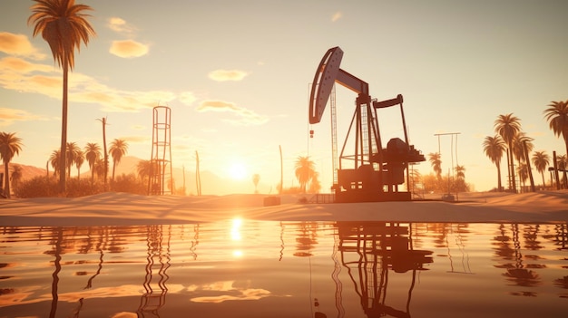Modifications des prix du pétrole causées par la guerre Concept de plafonnement des prix du pétrole Appareils de forage pétrolier dans un champ pétrolifère dans le désert Extraction du pétrole du sol Production pétrolière