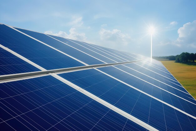 Module photovoltaïque panneaux solaires et turbines éoliennes générant de l'électricité énergie verte renouvelable IA générative