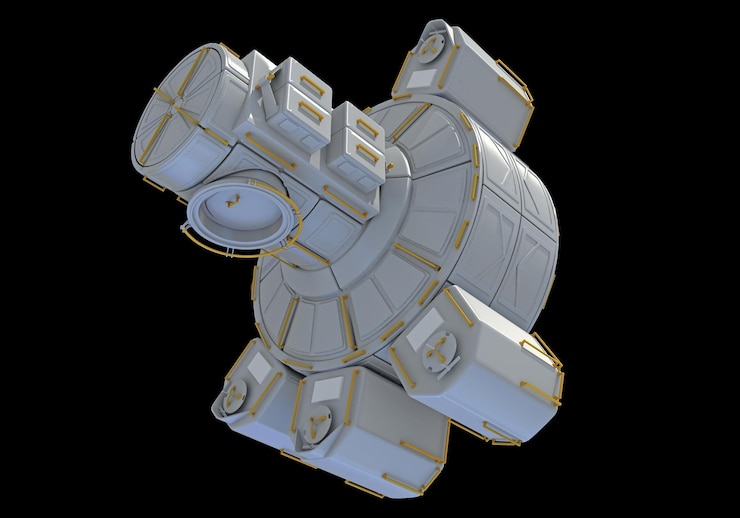 Photo le module de service de la station spatiale internationale de l'iss en 3d sur fond noir