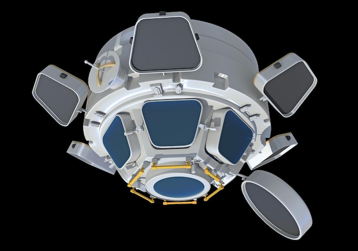 Photo le module de service de la station spatiale internationale de l'iss en 3d sur fond noir