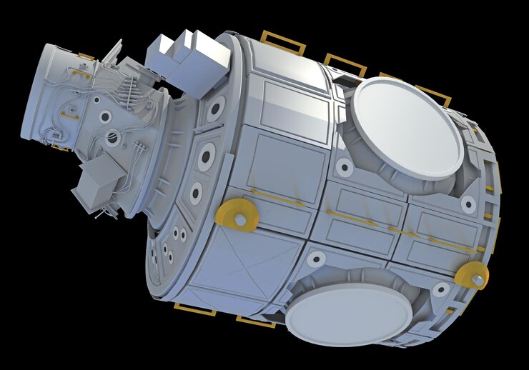 Photo le module de service de la station spatiale internationale de l'iss en 3d sur fond noir