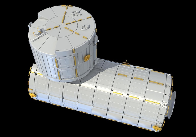 Photo le module de service de la station spatiale internationale de l'iss en 3d sur fond noir