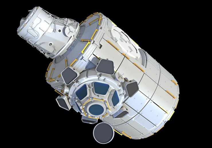 Photo le module de service de la station spatiale internationale de l'iss en 3d sur fond noir