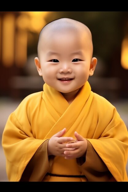 Un moine de 3 ans portant un noir et jaune