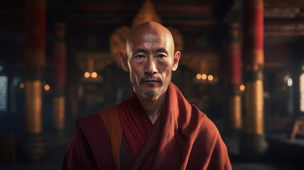 Un moine tibétain dans le temple