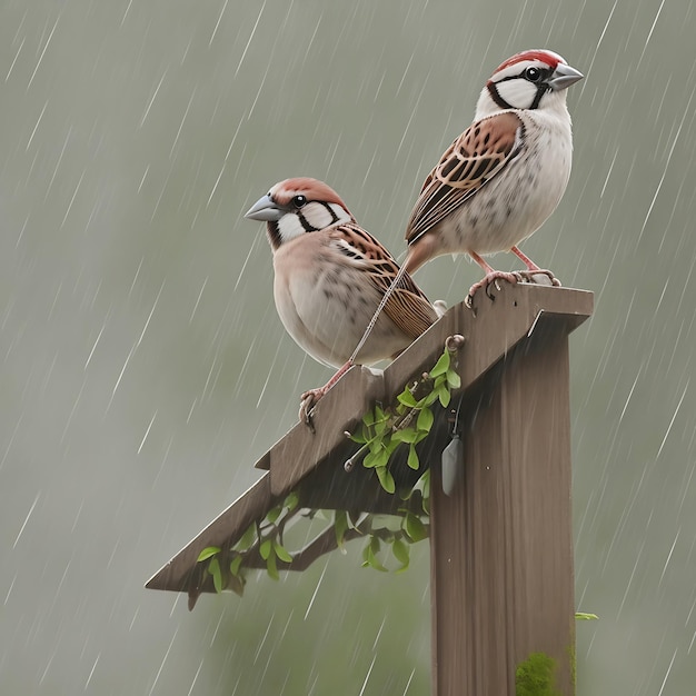 Un moineau dans la pluie