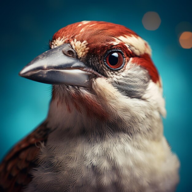 Photo un moineau de maison surréaliste avec un portrait de rêve au bec rouge