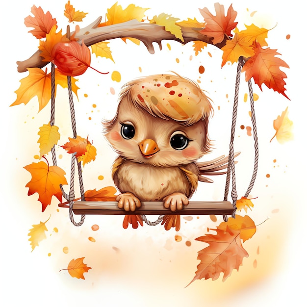 Moineau sur swing dans les bois d'automne