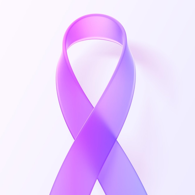 Mois de la prévention du cancer du sein en octobre symbole de sensibilisation sociale rendu 3d Ruban de verre irisé avec texture dégradé violet rose isolé sur fond blanc concept médical