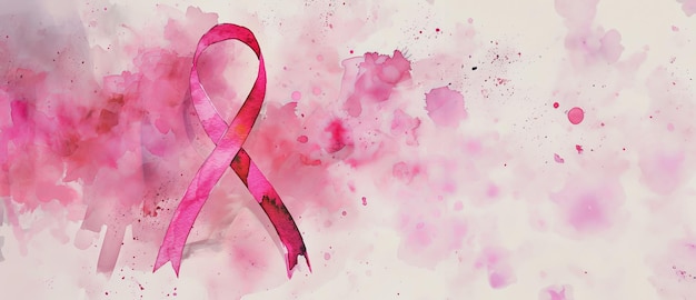 Mois de sensibilisation au cancer du sein Ruban rose à l'aquarelle avec espace de copie