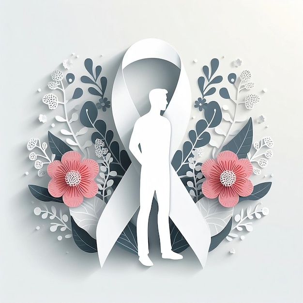 Mois de sensibilisation au cancer de la prostate Silhouette d'homme avec des branches de fleurs Concept de soins de santé pour hommes