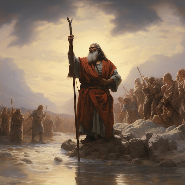 Moïse séparant les eaux traversant la mer Rouge
