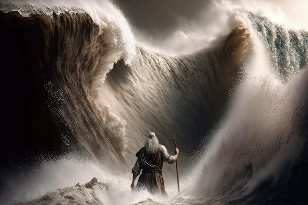 Moïse séparant la mer Rouge AI