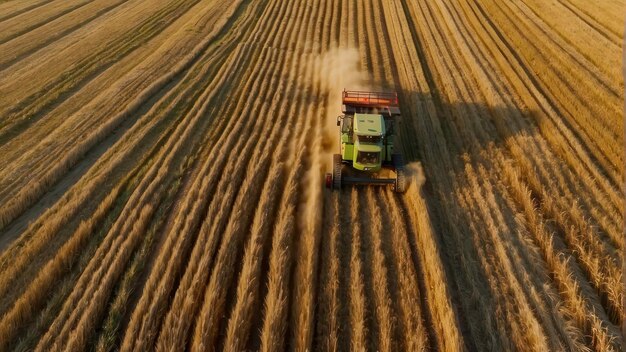 Photo un moissonneur travaille dans un champ de blé doré