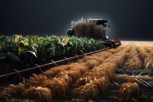 Photo une moissonneuse de riz travaille dans un champ avec un fond noir.