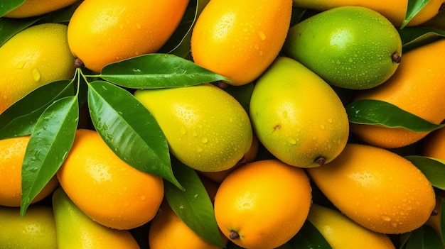 moitié de fruit de mangue décoré de feuilles isolées sur fond blanc Génératif Ai