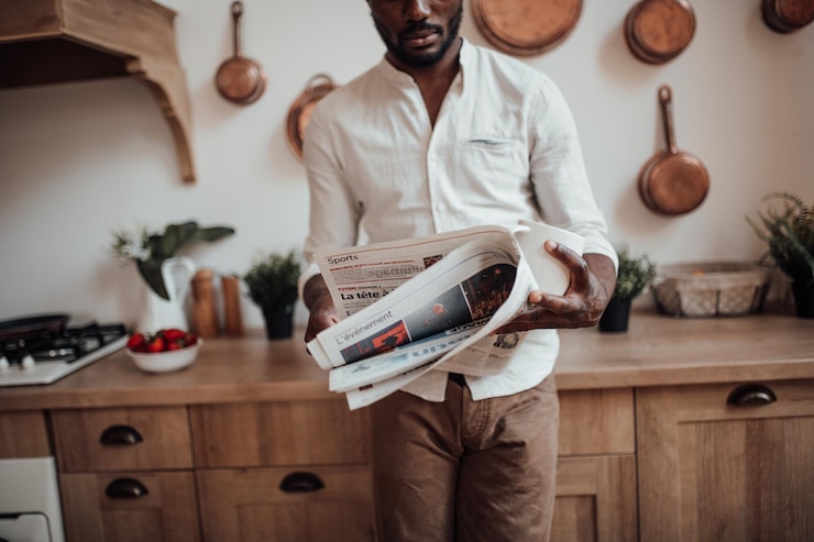 Photo la moitié d'un homme debout sur la table à la maison