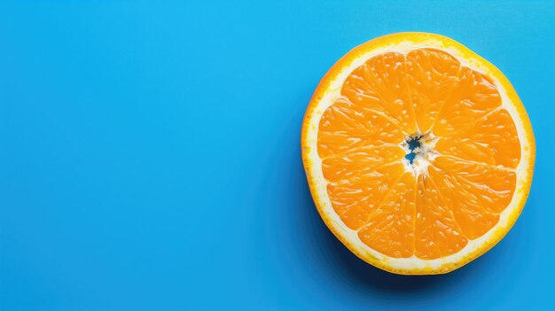 Une moitié orange vibrante sur un fond bleu audacieux représentant la fraîcheur