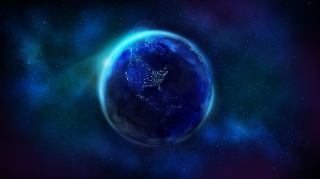 La moitié de la terre de nuit depuis l'espace montrant l'Amérique du Nord et du Sud