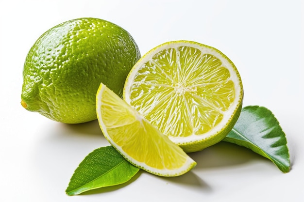 Des moitiés de citron frais et de citron isolées sur un fond blanc