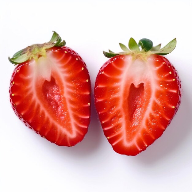 Moitiés de fraises sur fond blanc Generative AI