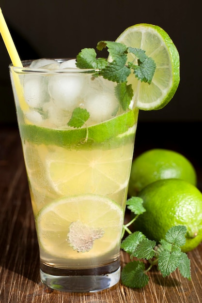 Mojito aux feuilles de menthe citron vert et glace