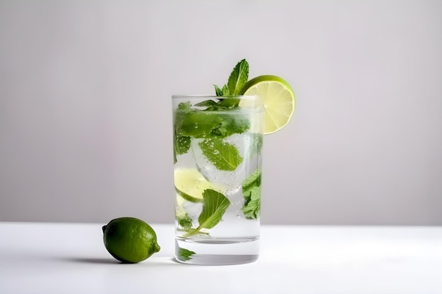 Mojito cocktail rafraîchissant avec de la glace et de la menthe généré par l'IA